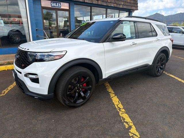 2023 Ford Explorer ST 4WD in Star White Metallic Tri Coat — front three-quarter view